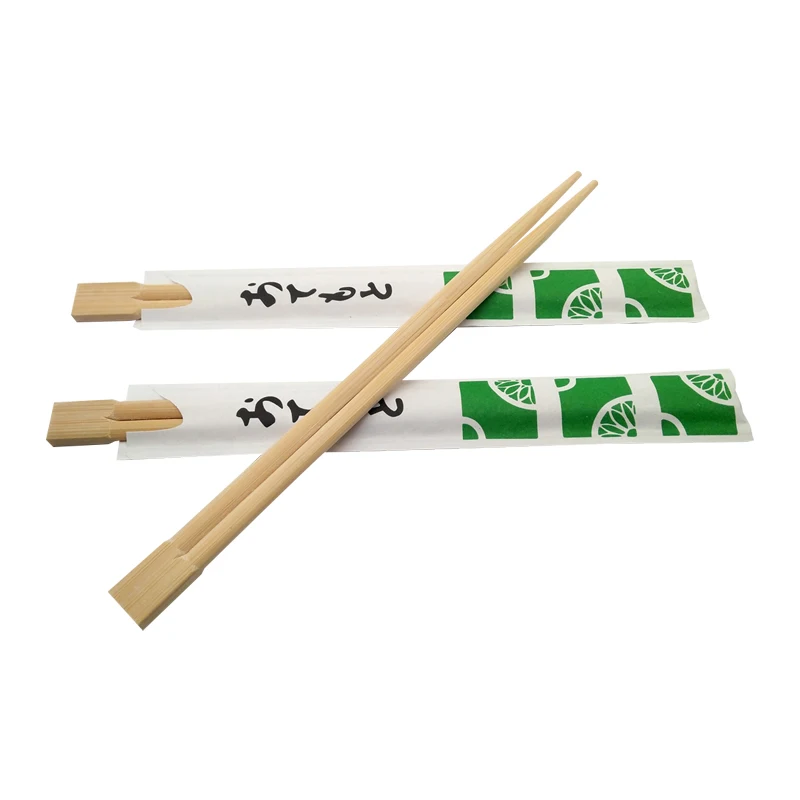 White Paper Wrapped Sushi Disposable Logo Twin Bulk Bamboo Chopsticks