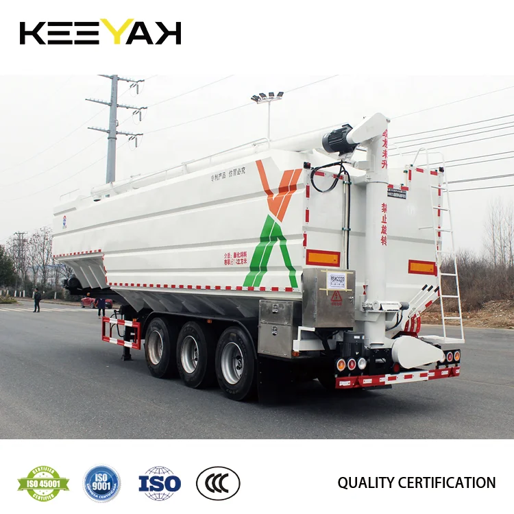 Three Axles Bulk Poultry Feed tank Semi Trailer Hydraulic Auger Animal Feeding Trailer at Good Price