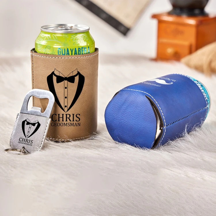 Customized Leather Koozies Laserable Slim Can Cooler Insulated