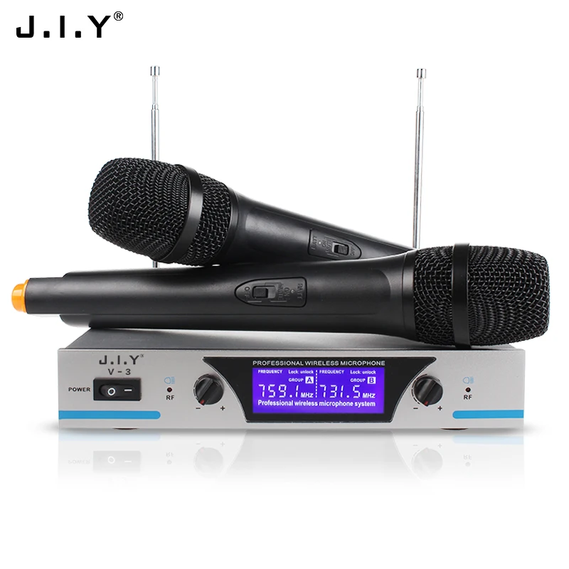 JIY E2 Drahtloses schnurloses Mikrofon Karaoke VHF Handheld Mic Adapter Receiver 