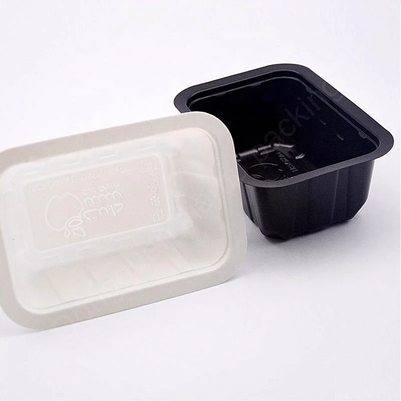 Белый и черный биоразлагаемый пластиковый контейнер для пищевых продуктов