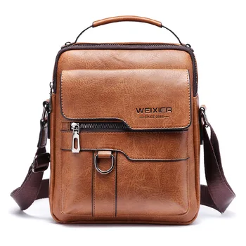 New Business and Leisure Bag Waterproof Vertical Crossbody Bag Fashion PU Leather Retro Handbag for Men