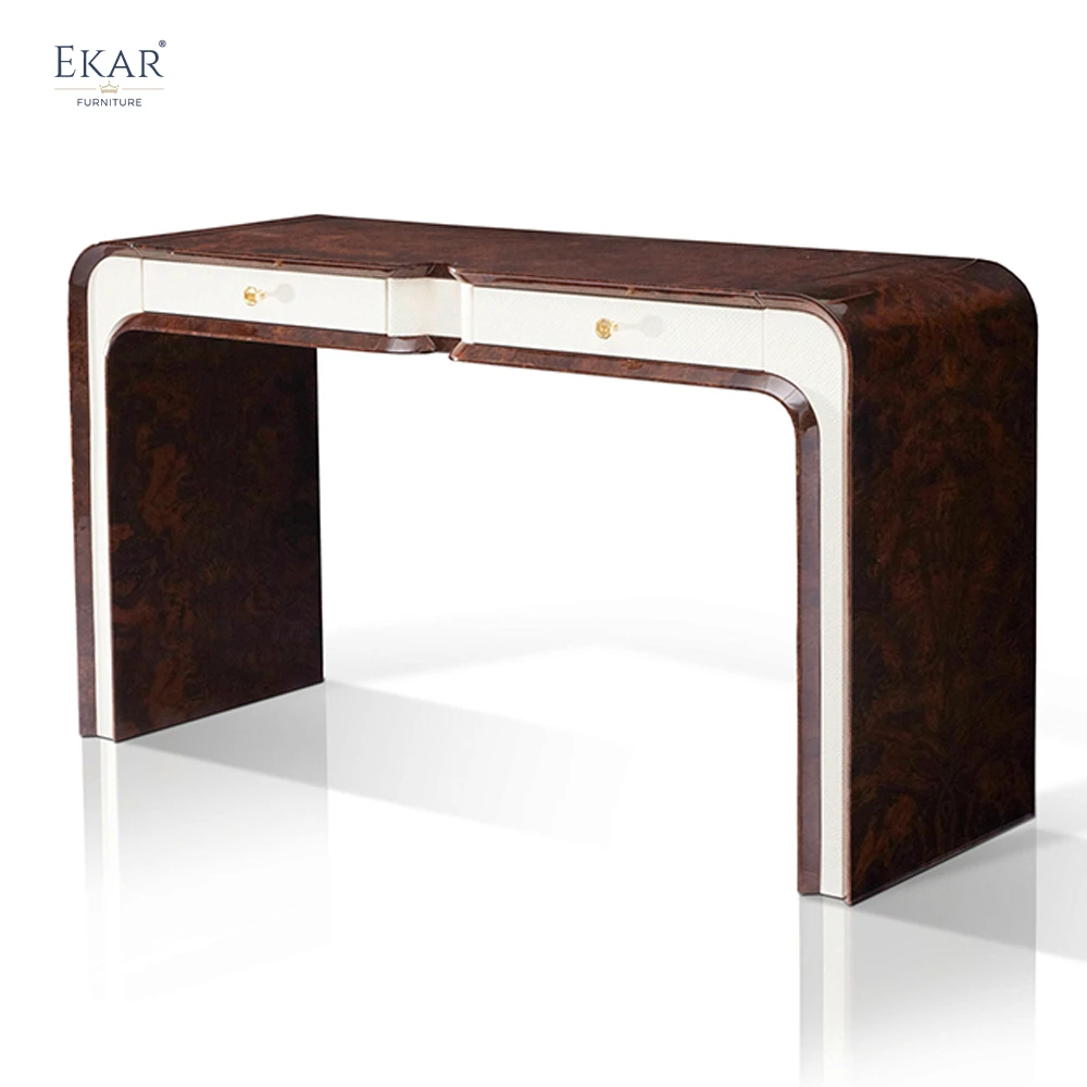 Curved Wood Veneer Entryway Table - Stylish Interior and Exterior Console