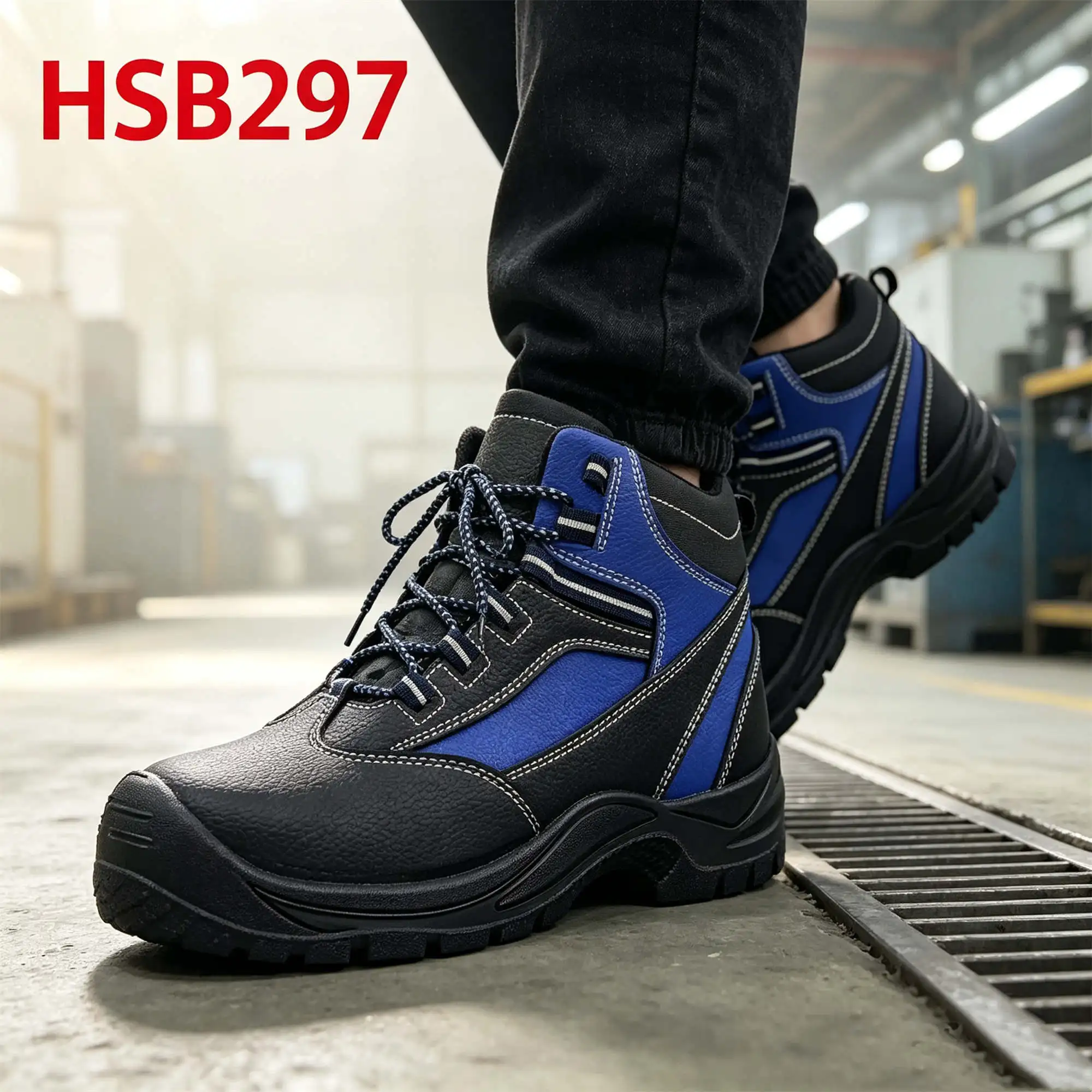 ZYF,Production Workshop Scratch Embossed Leather Safety Shoes Power Plant Anti-acid Sole Work Boots with Cloth Eyelet HSB297