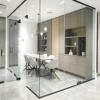 Double Glazed Aluminum Profile Frameless Glass Partition Soundproof Custom Thickness Energy Efficient Bright Design