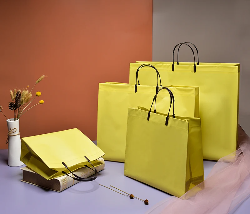 product custom logo designer side gusset plastic shopping bags with handle soft hardness gift bags for clothing  shoes-3