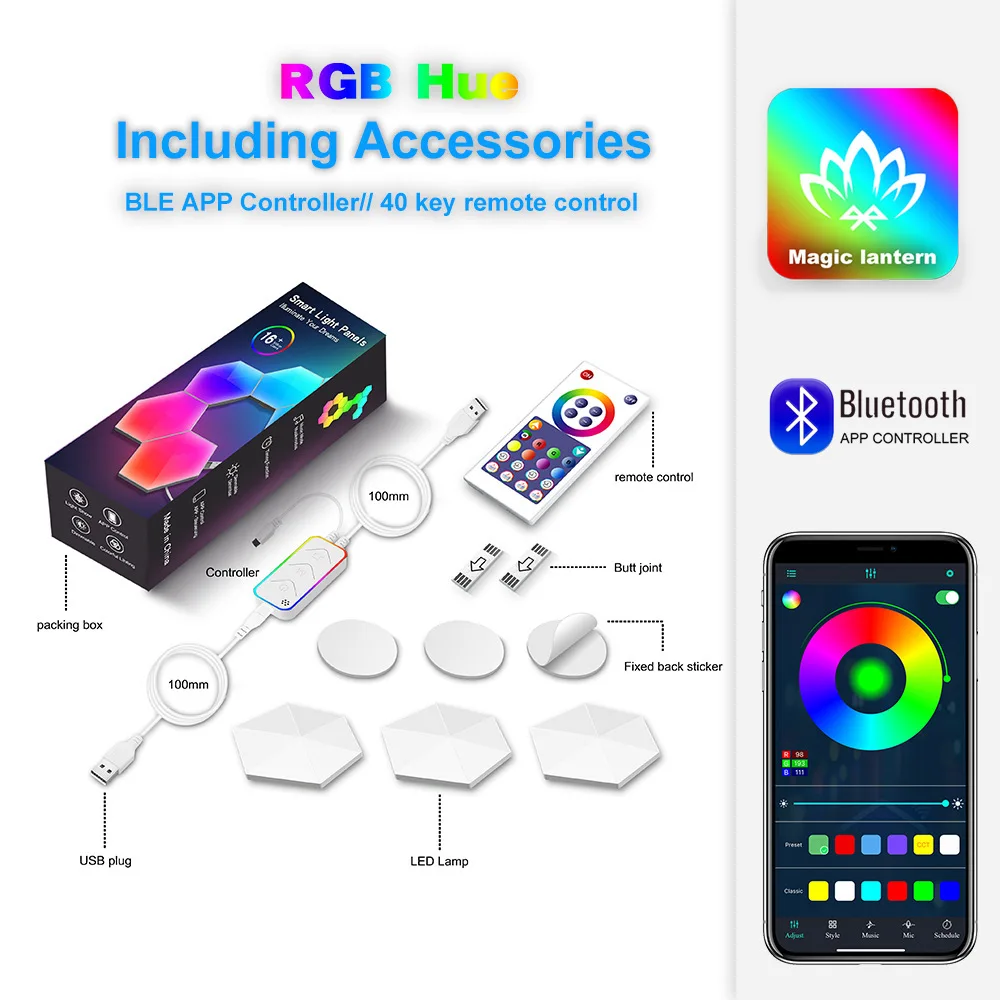Etop New Blue Wifi Tuya App Remote Control LED Hexagonal Quantum Lamp Smart Home Lamp for Playroom Dance Studio Music Wall Lamp