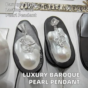 YUEMOON High Quality Vintage Gold Rhodium Plated Freshwater Big Baroque Pearl Multi-color Unisex Charm Pendant AA Grade