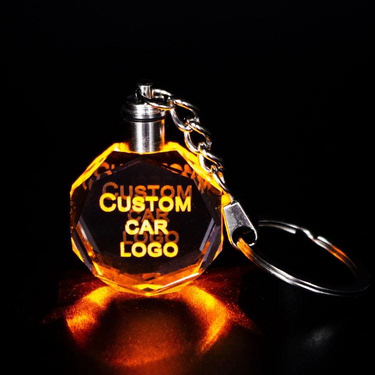 Wholesale K9 Blank Crystal Keychains Custom Laser Engraving Car Logo Big 3d Crystal Keychain with LED Light for Giveaways