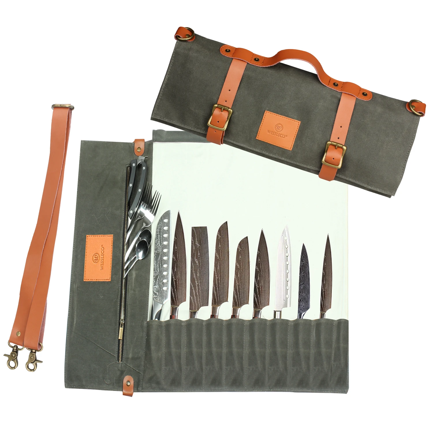 Rollo de cuchillos, bolsa de cuchillos resistente, estuche de cuchillos de  lona encerada con 4 ranuras para cuchillos y herramientas de cocina, bolsa