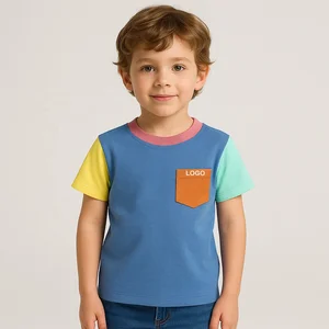 Summer Clothes for Kids Round Neck Short Sleeve Kids T-shirts Wholesale Color Block Pocket Custom Logo Boys Cotton T Shirts