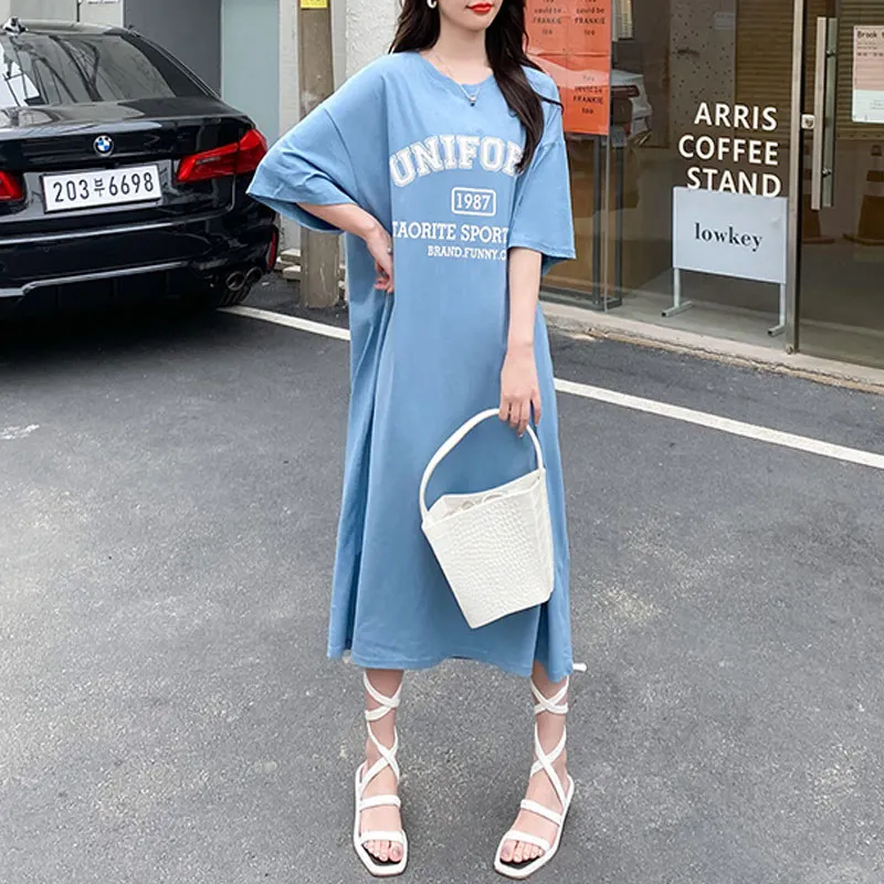 In Stock Summer Korean Midi Dress Womens Loose Long Tee-shirt Casual Cotton Oversized Letter Print t Shirt Dresses In Stock Summer Korean Midi Dress Womens Loose Long Tee-shirt Casual Cotton Oversized Letter Print t Shirt Dresses