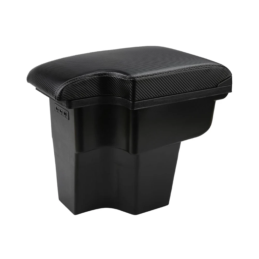 Black Car Centre Console Armrest Box Accessories Leather Armrest with USB Charging Port Adjustable Cup Holder Storage Box