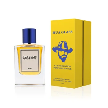 Luxury Blue Magnetic Lid Empty High Quality Glass Perfume Bottle Square Spray Perfume Bottle With Leak-Proof Magnetic Cap 50ml