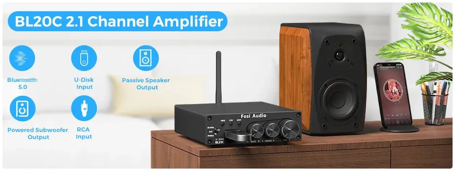 Fosi Audio T20X 200W Bluetooth 5.0 Tube Amplifier Headphone Amplifier Stereo Audio Receiver 2-Channel Class D Digital Mini Hi-Fi Integrated Power Amplifier for Home Passive Speakers