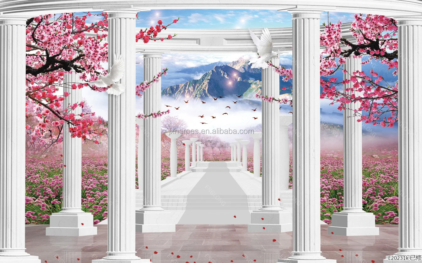 Elegant European Style Roman Column Scenery 3D 5D 8D Wall Mural Photo Wallpaper