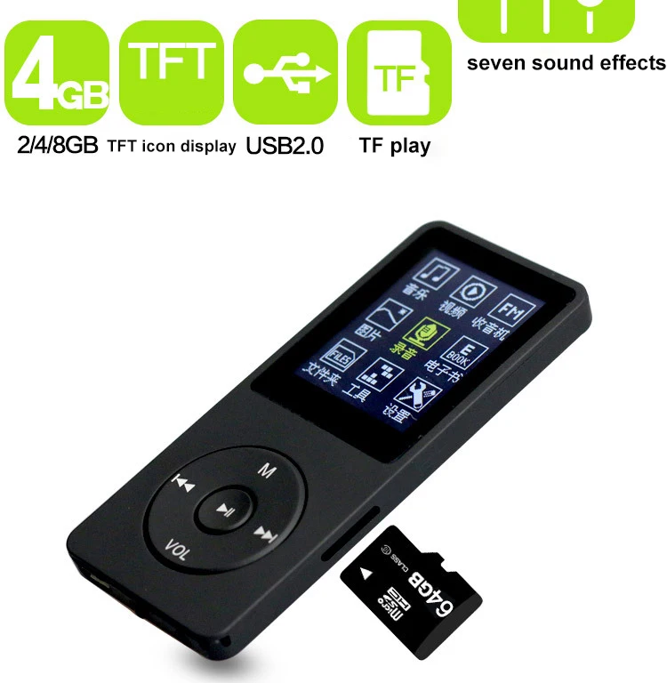 Portable BT MP3 MP4 Push Button Student Listening High Quality Music Player E-book Playback