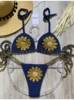 Fiore blu marino + oro