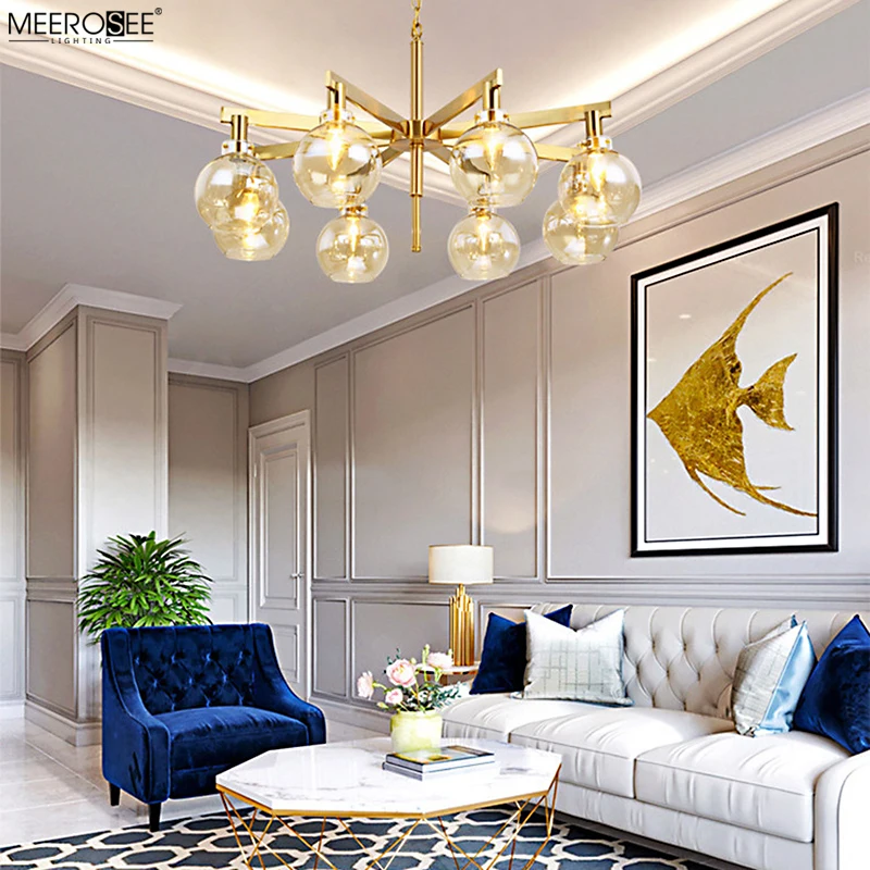 Meerosee Modern Wrought Iron Light Art Chandelier Lighting Metal Iron Glass Pendant Lamp MD86754