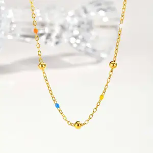 Fast Delivery Women Colorful Beaded Choker Chains Necklaces Dainty Stainless Steel Jewelry Necklace