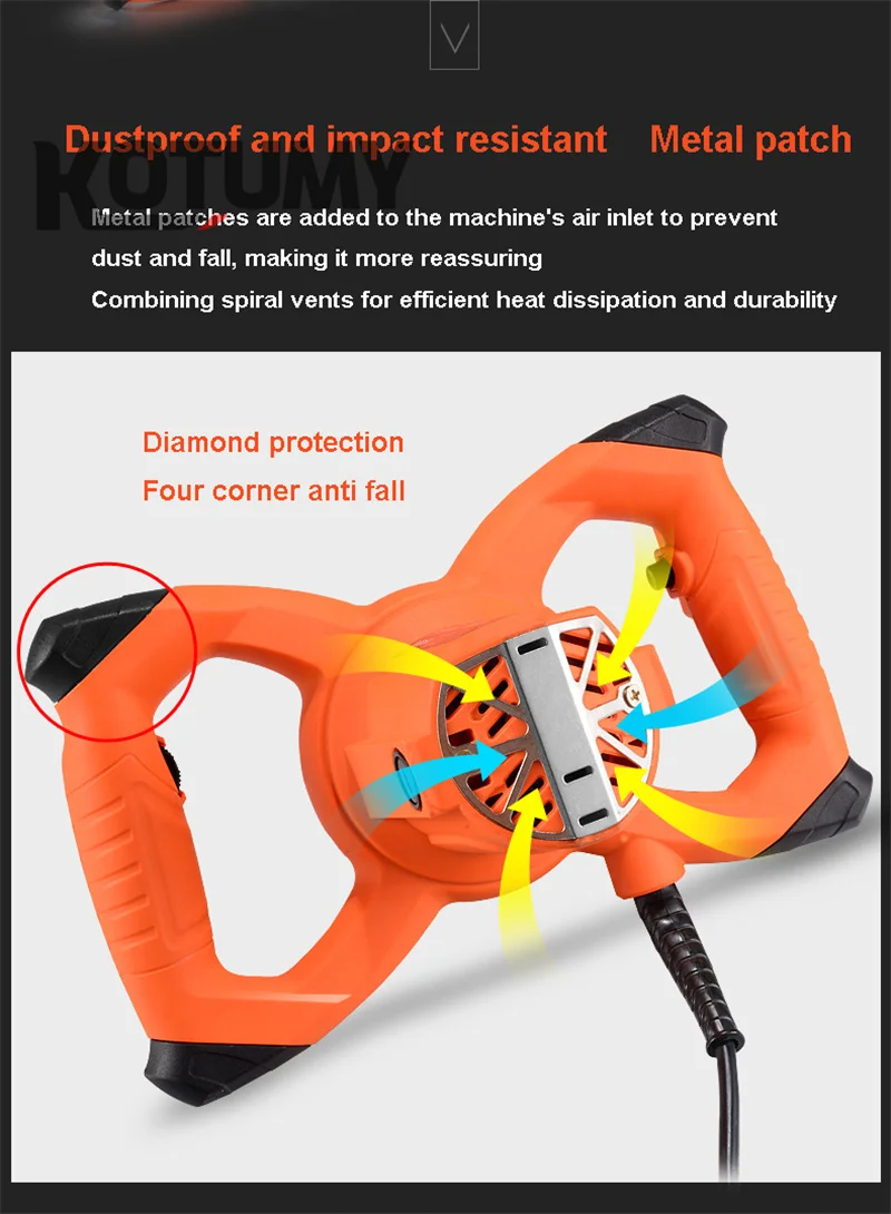 2100w Industrial Grade Mixer Hand-Held Paint Cement Putty Powder Mixer Steering Wheel Six-Speed Adjustable Electric Beating Tool