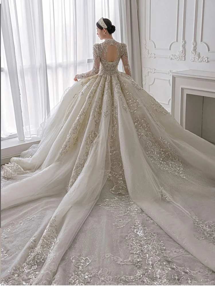 Handmade Lace Mesh Bridal Ball Gown Wedding Dress High Quality Luxury ...