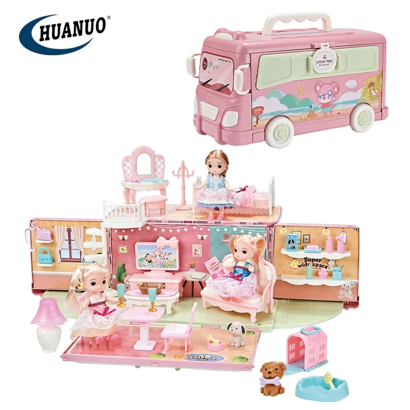 Портативный автобусный дом с куклой DIY Дошкольный милый детский игрушечный для девочек кукольный набор