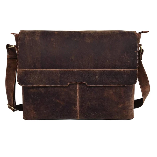 18 Inch Vintage Computer Leather Laptop Messenger Bags for Men Leather Briefcase Shoulder Bag