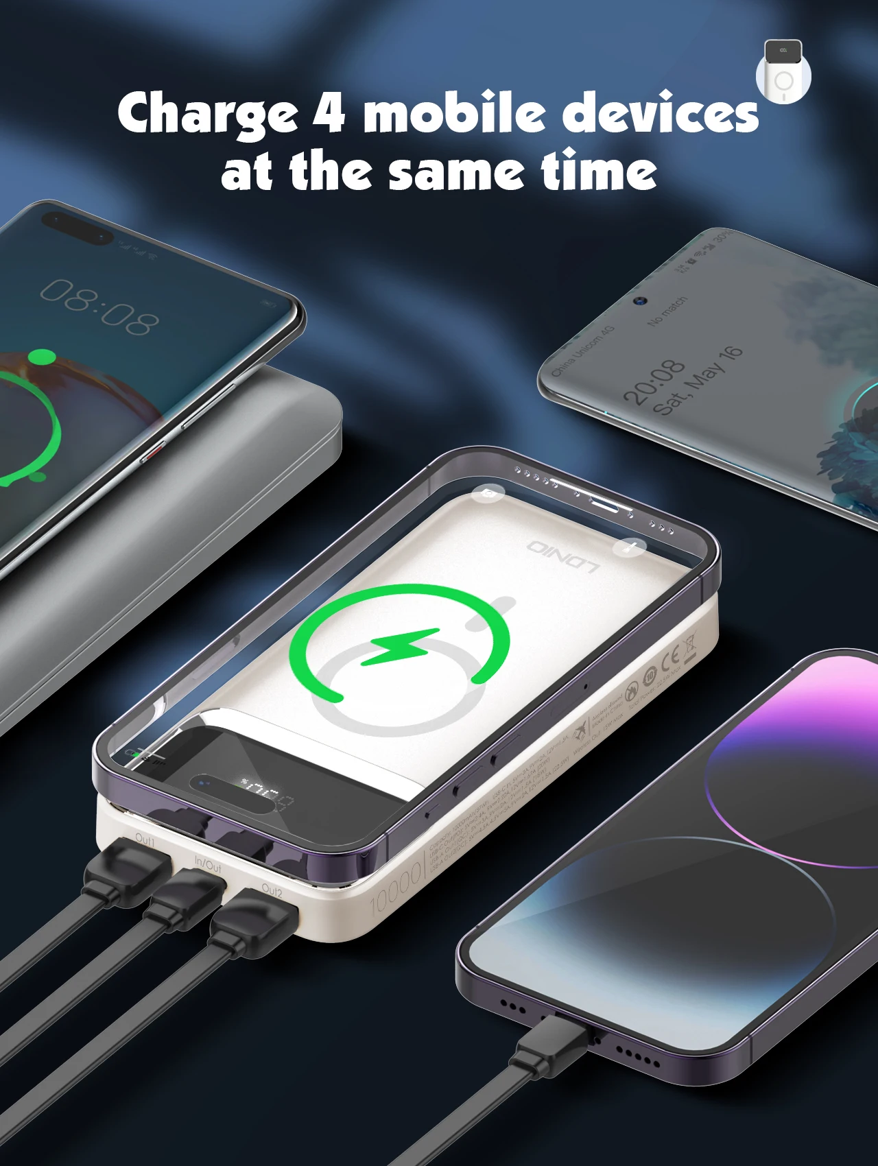 Slim Power Bank LDNIO PQ11 10000mah Magnetic Wireless Charger