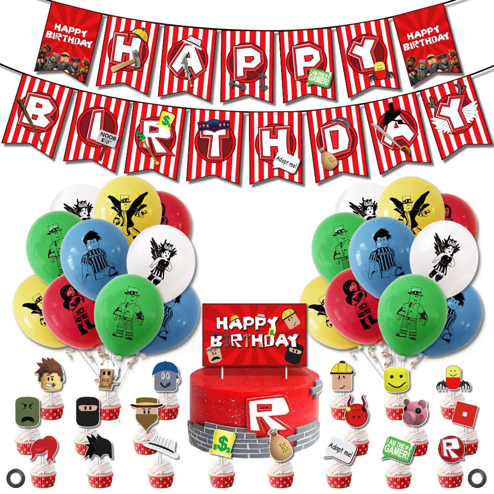 Cake Topper For Roblox Game Theme Happy Birthday Party Cupcake Decorations For Roblox Birthday Party Supplies For Kids.
