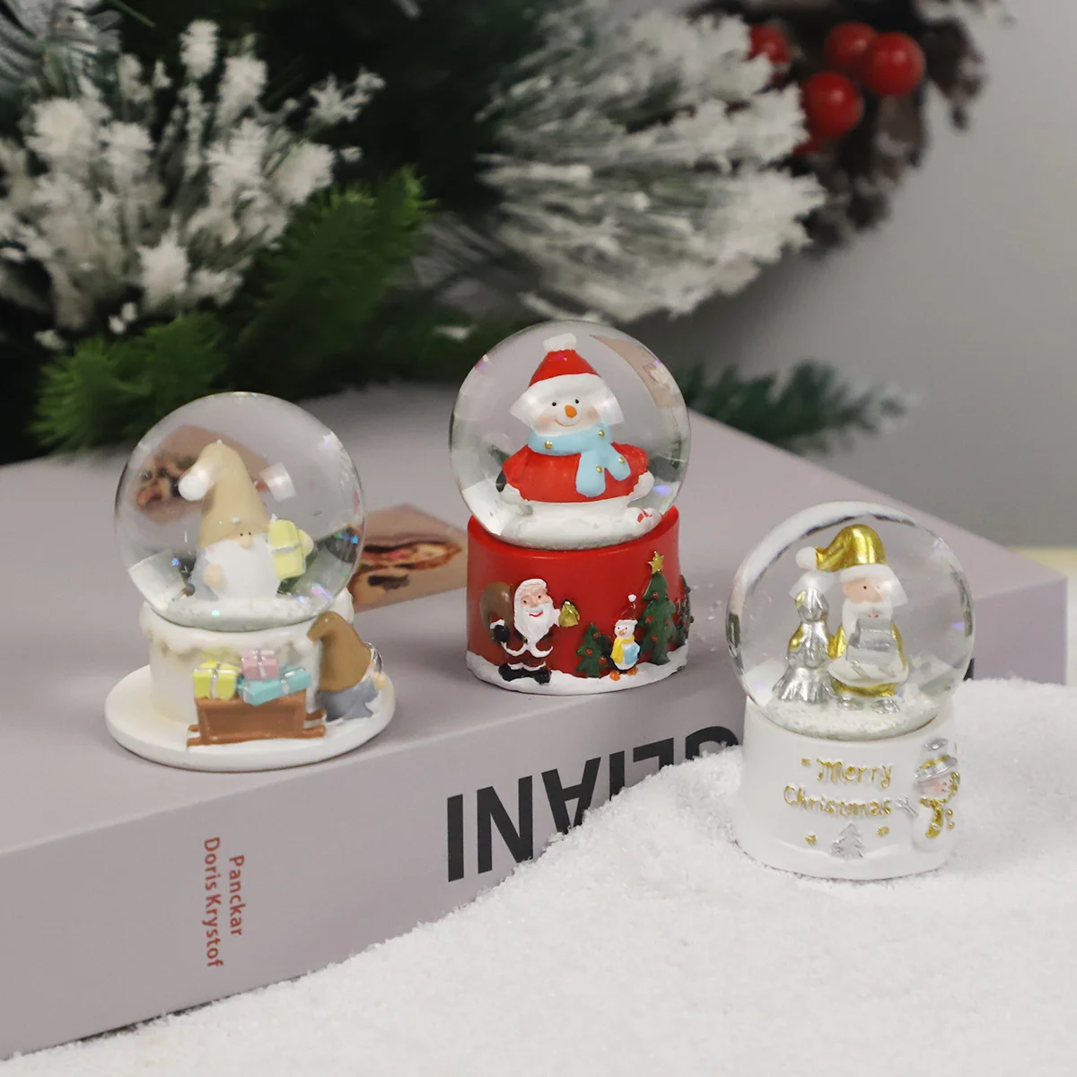 bulk christmas glass globe ornaments 8cm christmas ball 6h timer cylinder glitter snow globe table decoration