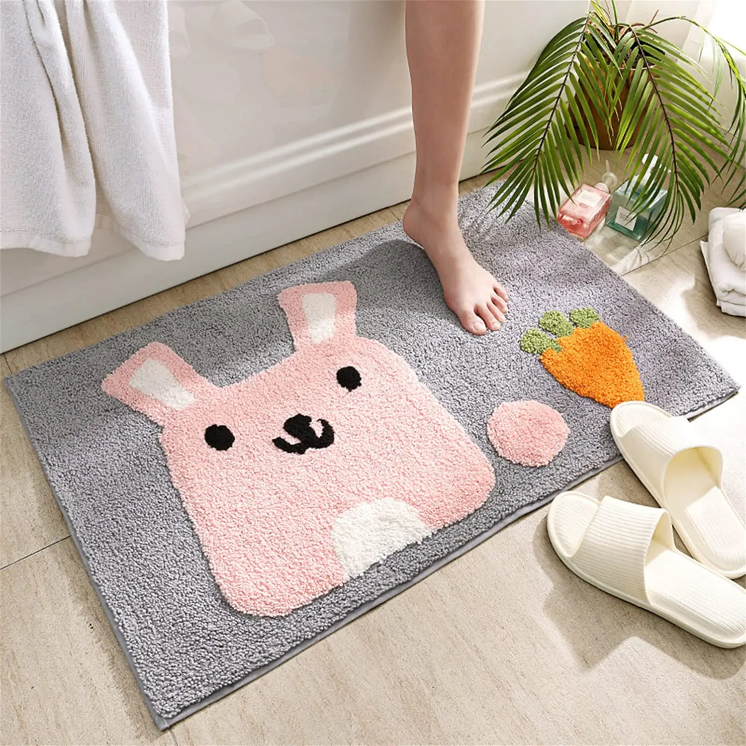 1pc Bath Rug, Cute Animal Pattern Imitation Cashmere Floor Mat