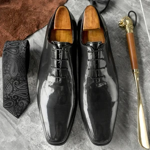 Patent Leather Formal Official Breathable Oxford Shoes for Men Handmade Classic Italian Design Lace up
