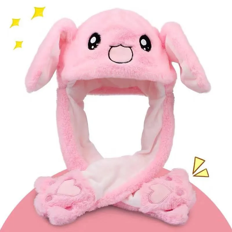 Cute Hats With Earflaps Rabbit Women Girls Plush Moving Shine Bunny Ears Hat Movable Hat Children Toy