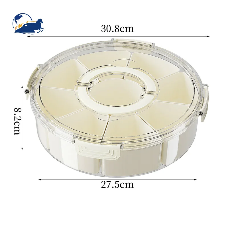 Large Capacity Portable Transparent 6-Compartment Spice Storage Box with Lid and Handle Rotating Kitchen Fruit Tray