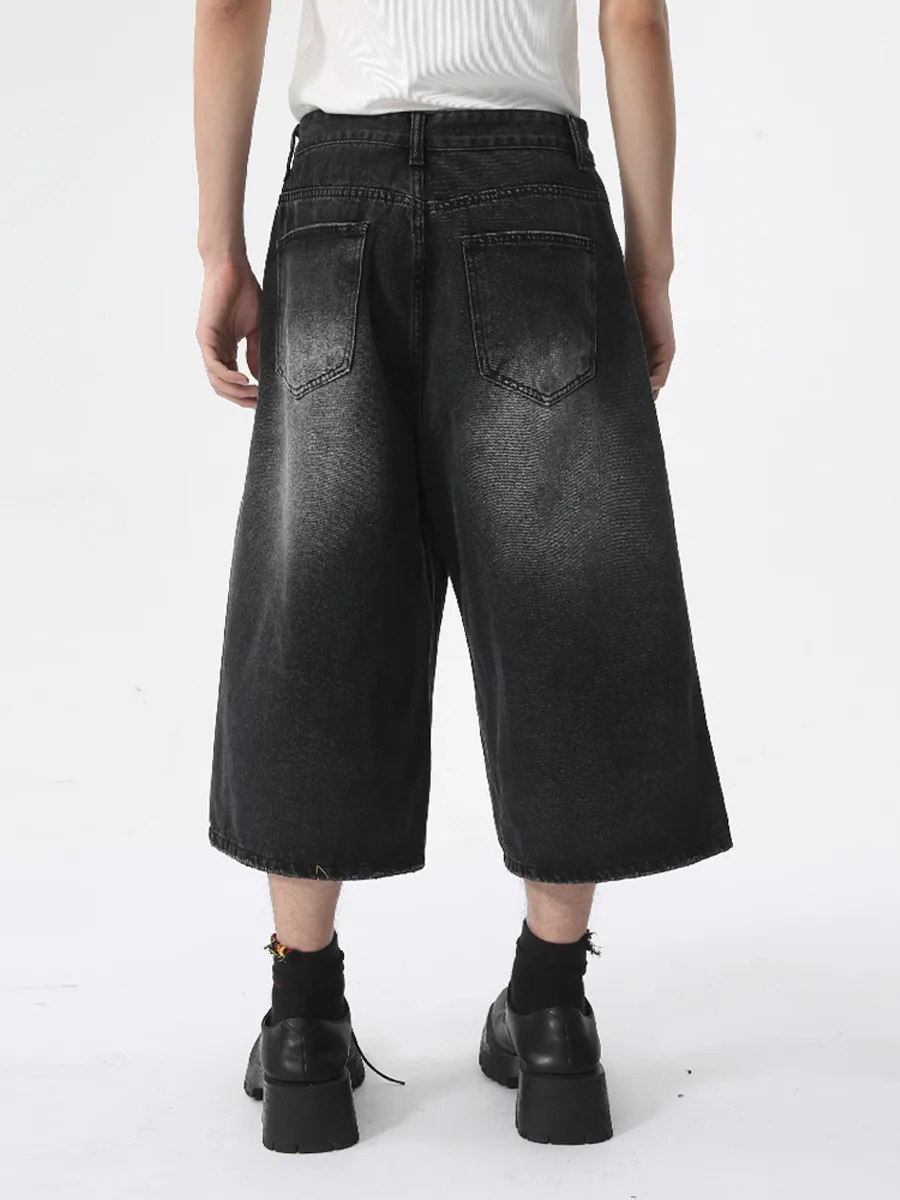 Pantaloni dritti larghi estivi da uomo, neri, pantaloni larghi drappeggiati, pantaloncini in denim corti, jeans larghi da uomo_voghion.com