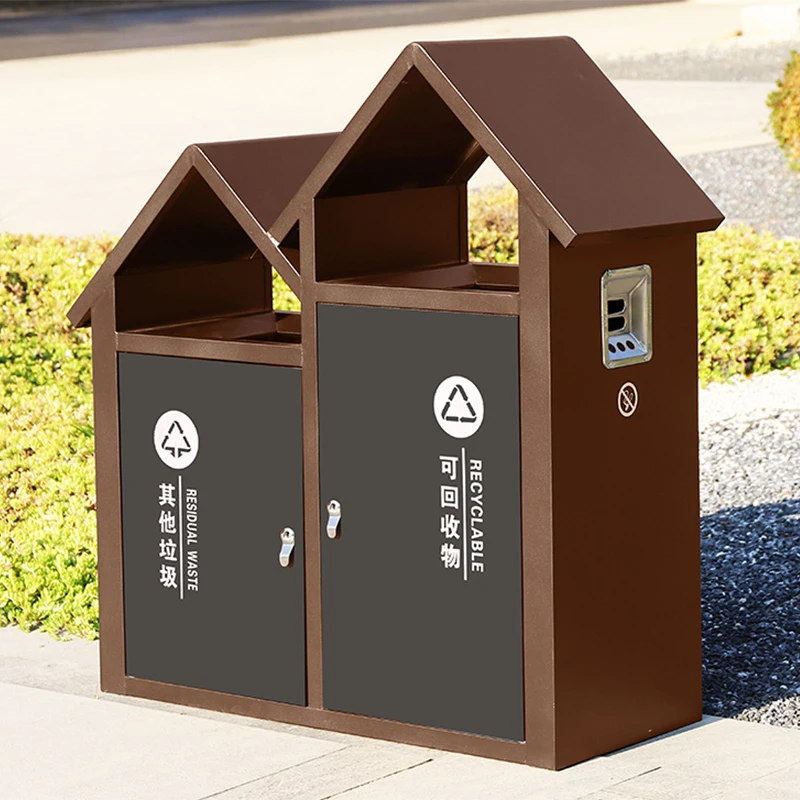 Outdoor Park Dual Classification Vintage Garbage Bin Large Chinese