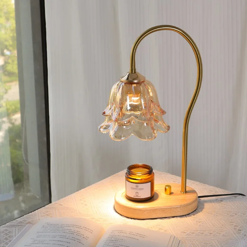product shining magical 3d engraving crystal flower lamp golden arm wooden base aromatherapy and ambient lighting-7