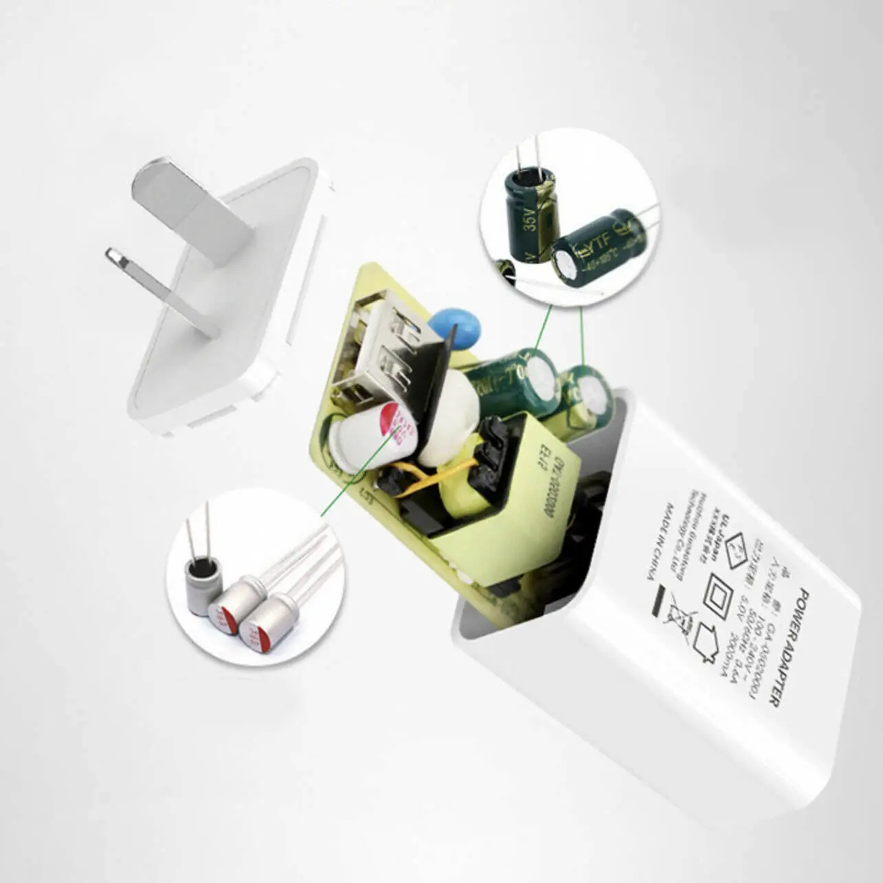 5 V 2A USB端口插孔壁式充电器5伏2安培交流至DC电源适配器白色