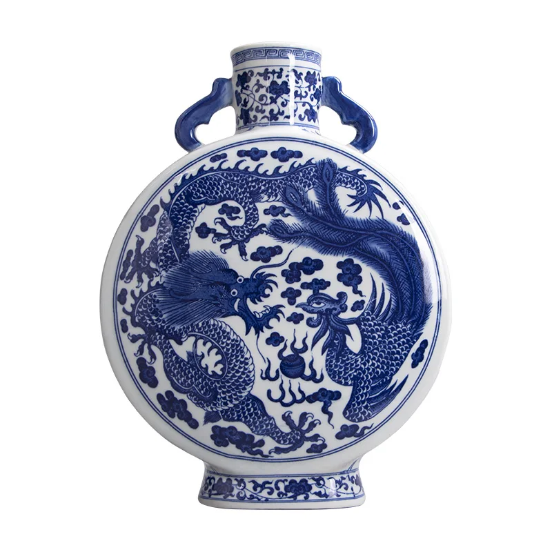 時代物　清国　青龍　陶器　青花瓷 花瓶　置物　アンティーク 景徳鎮青磁花瓶 - 中国陶磁器の花の装飾
