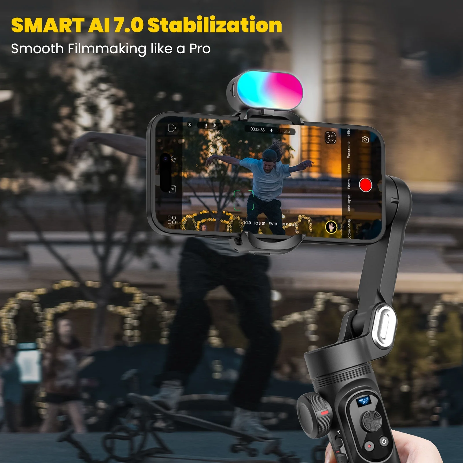 Gimbal Stabilizer Phone Handheld AI Gimble Smartphone Video Vlogging Inception Mode LED Light Focus Zoom Wheel Movie
