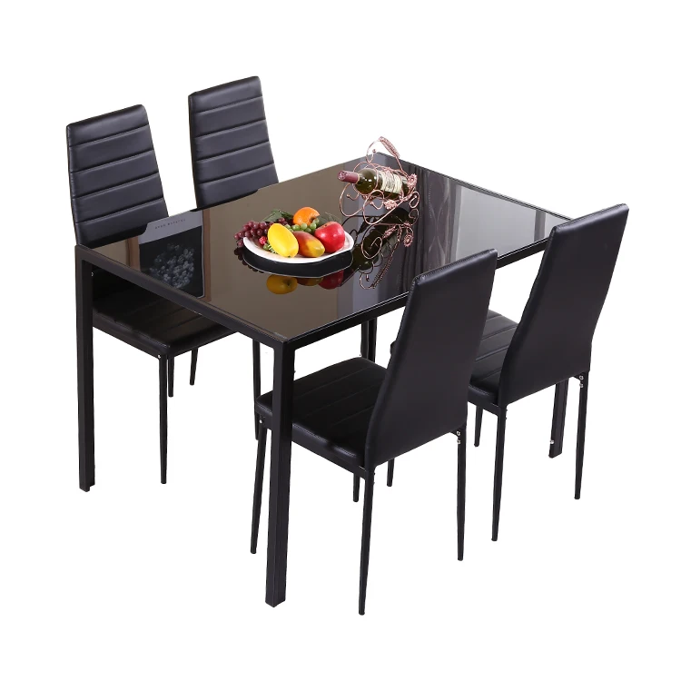High Quality Black Glass Top Modern Luxury 4 6 Seater Dining Room Furniture Sets Italian Dining Table