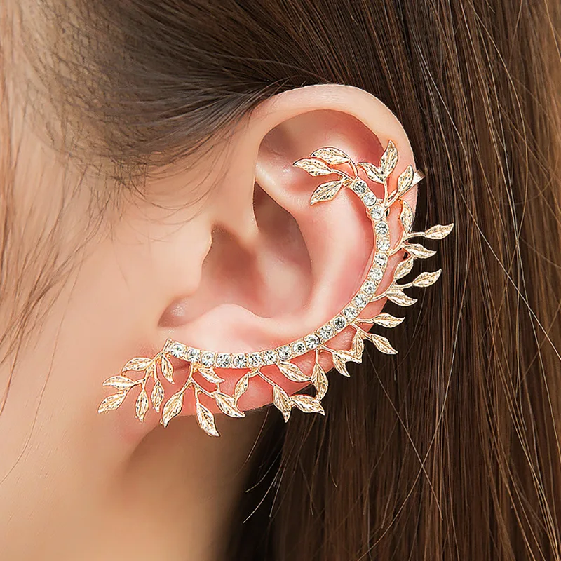 crystal leaf ear cuff