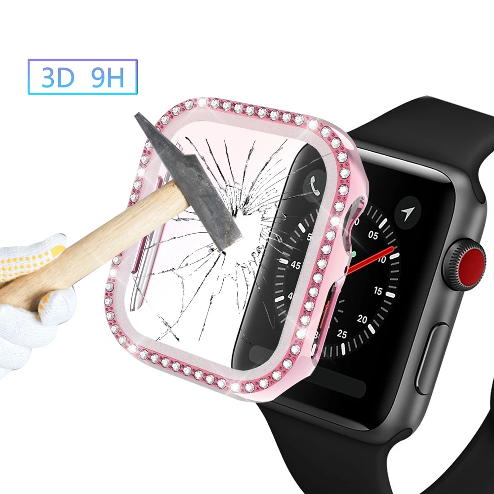 Luxury Bling Diamond Glass Screen Protector Smart Watch Case For Apple  Watch Bumper Cover For Iwatch Series 6 5 4 3 Se Case - Buy For Apple Watch  Case With Screen Protector,For