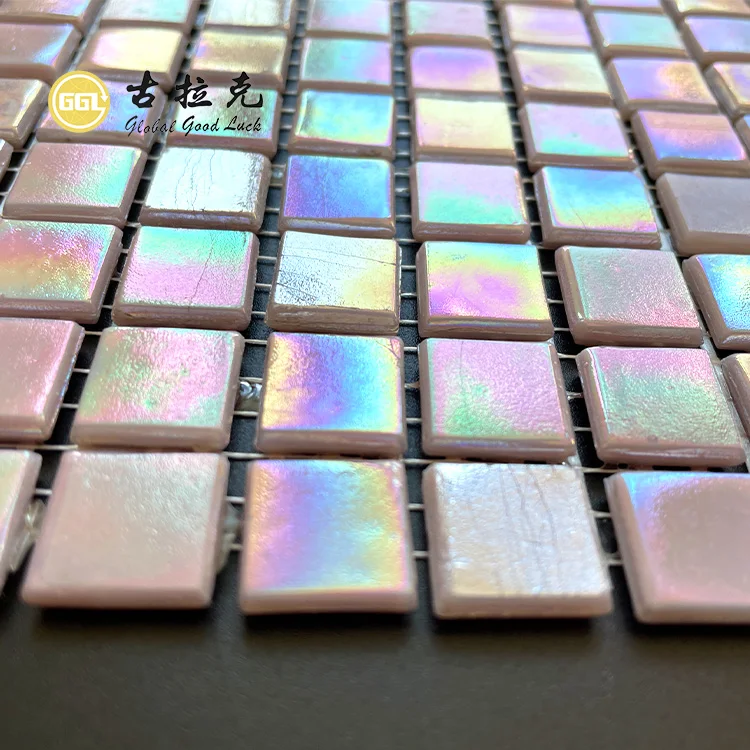 Iridescent Pink Tile Pool Swimming Tiles Hot Melt Glass Mosaic supplier