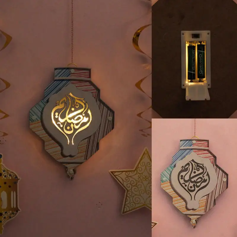 EID Mubarak Decoration 2022 Ramadan Wooden Crafts LED Light Home ...