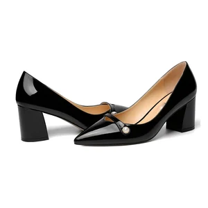 High Quality Fashionable Big Heel Shoes Comfortable Cow Leather Shoes for Women