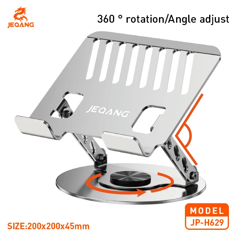 Jeqang-629 Aluminum Alloy PC Stand Customizable 360° Rotation Strong Load-Bearing Efficient Office Work for Tablets