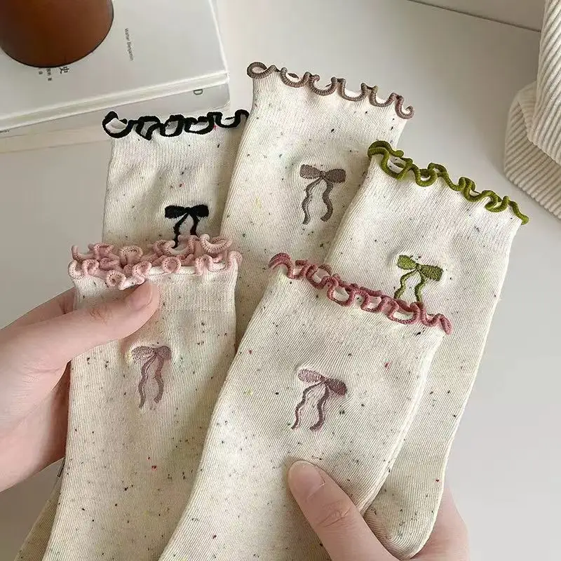 New Combed Cotton Mid Tube Socks Dotted Yarn Sweat Absorbing Breathable ...