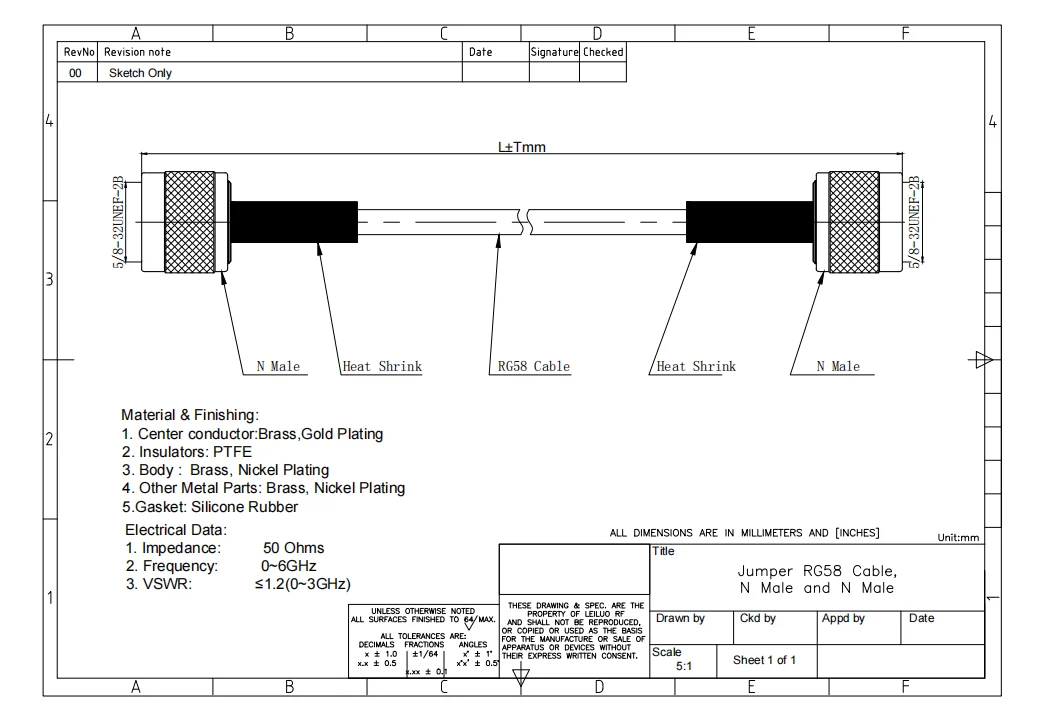 product rg58 coax cable assembly n male to n male connector-2